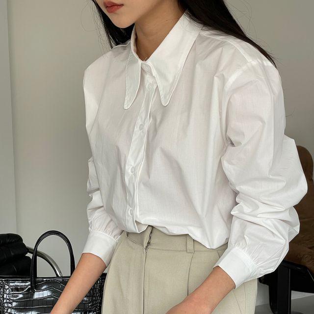 [쿠폰] [국내생산] 여자흰셔츠 소라색셔츠 카라 남방 봄 무지 박민영셔츠 5color