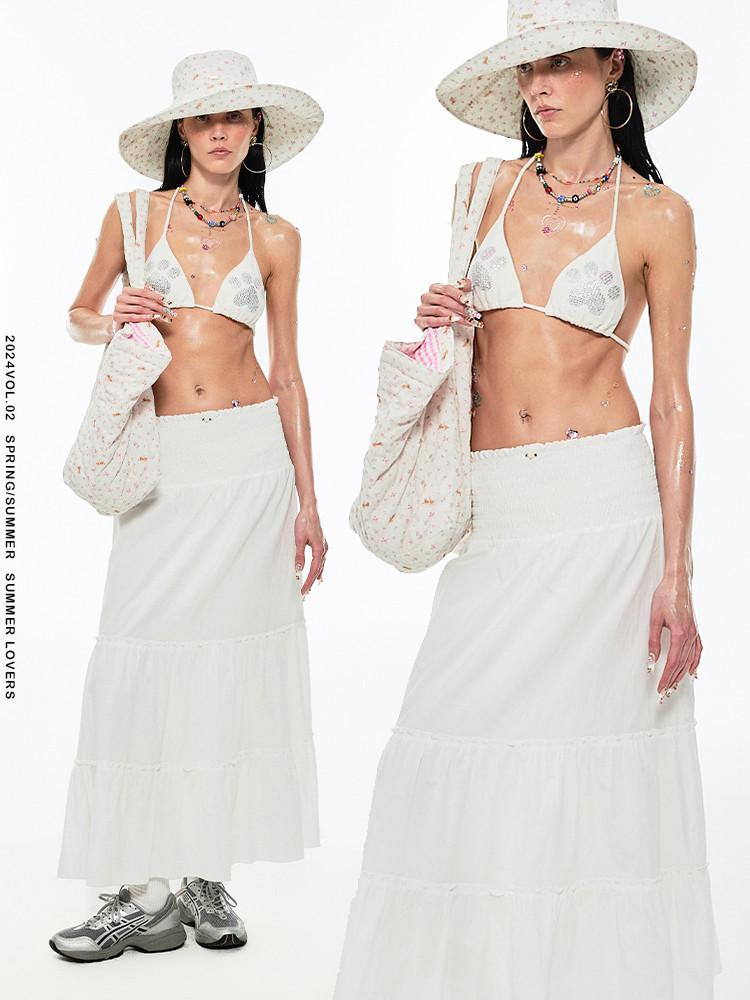 [1JINN STUDIO 원진스튜디오] 스모킹 밴딩 롱 캉캉 스커트 화이트