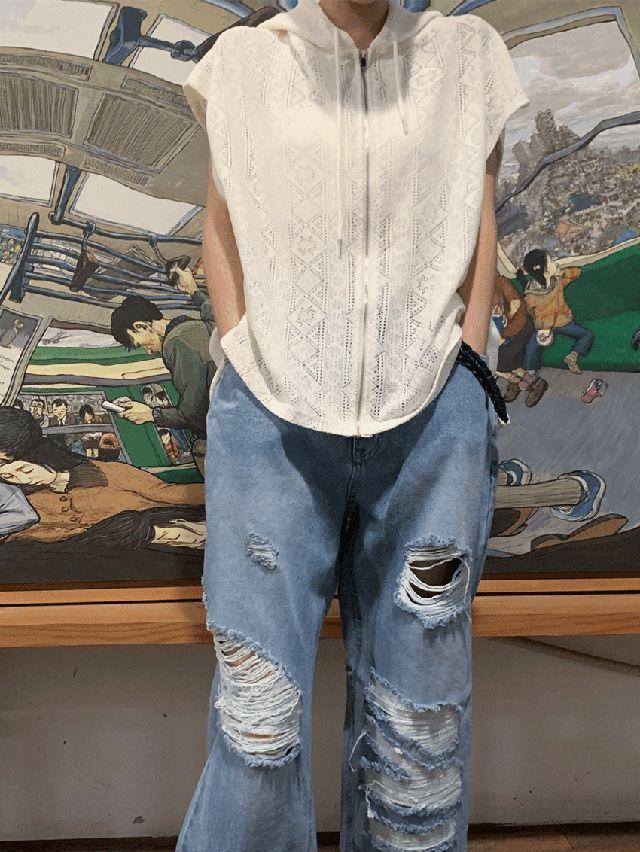 펀칭니트후드집업