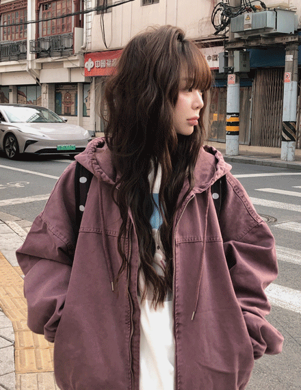 빈블 [오버핏/투웨이] 라더즐 피그먼트 후드 집업 자켓