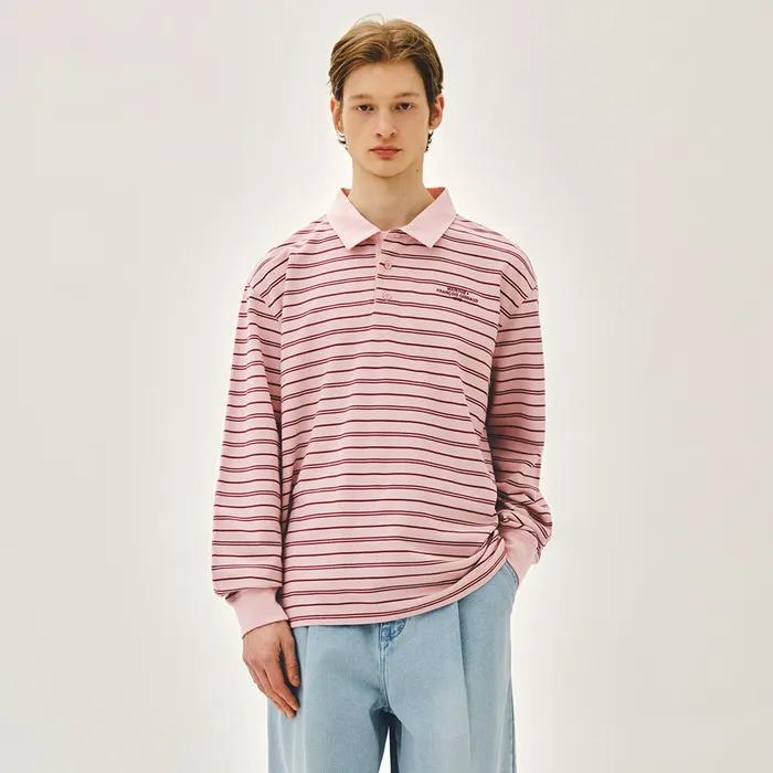 STRIPE PIQUE LONG SLEEVE TEE pink