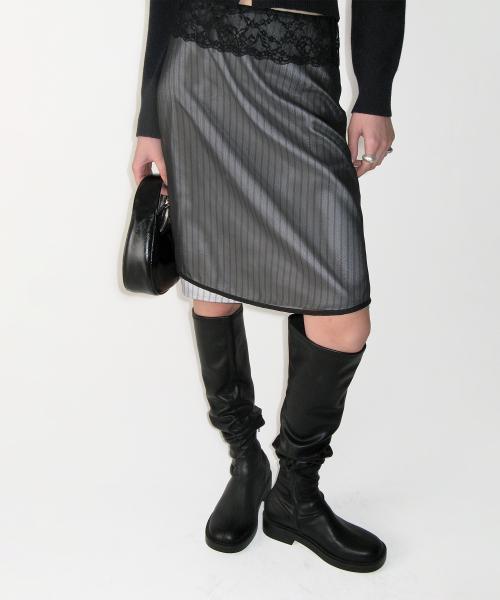 Lace Layered Midi Skirt, BLACK
