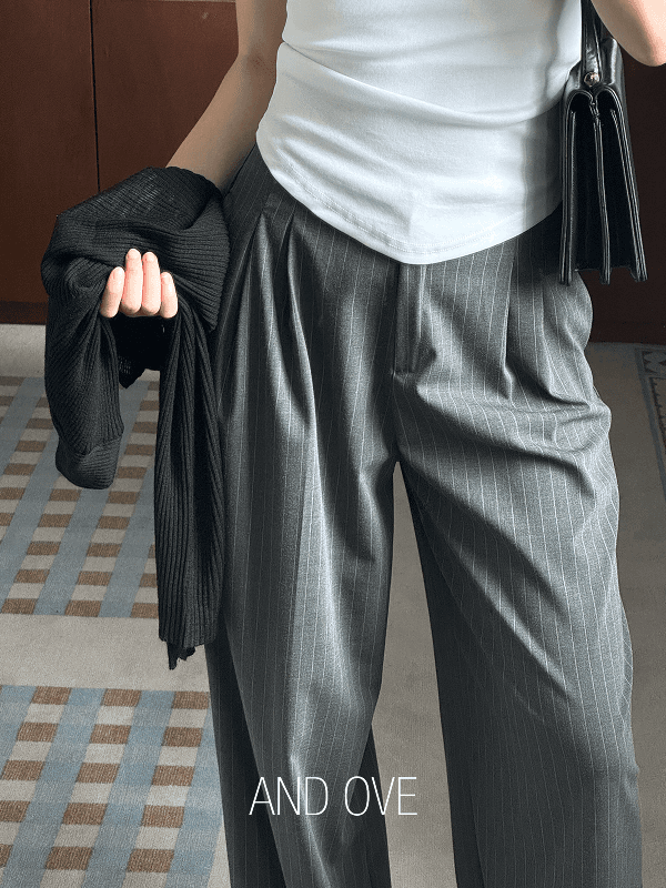 앤드오브 [S~L/스판/출근룩] 오디오 스트라이프 투핀턱 슬랙스