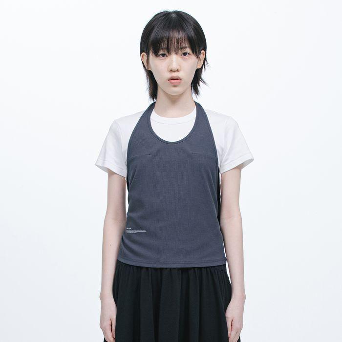 LAYERED HALTER SLEEVELESS, CHARCOAL