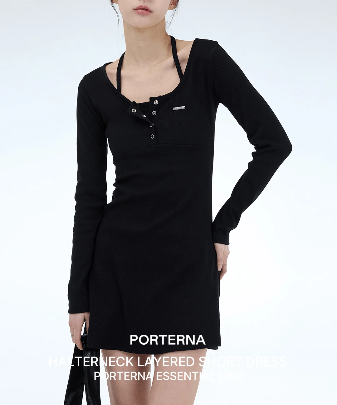 PRTN) 홀터넥 버튼 레이어드 쇼트 드레스(당일배송)