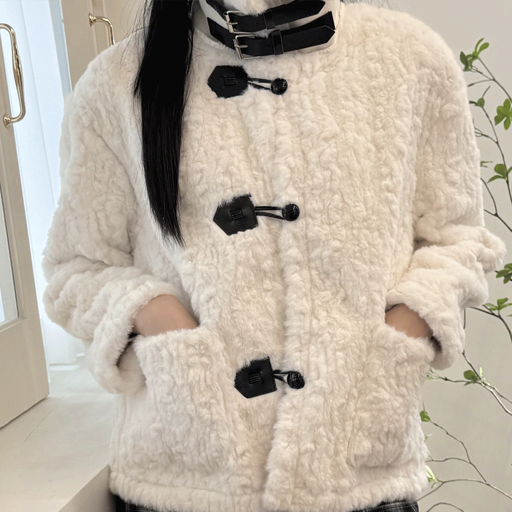 [데일리/2col ] 로시 카라 버클 양털 뽀글이 포켓 퍼자켓