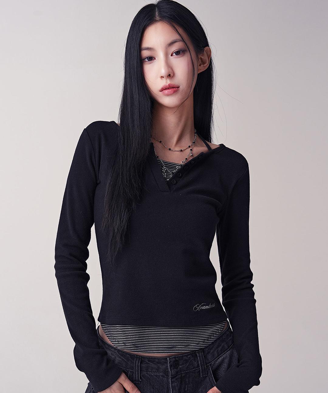 어반드레스 Sally V-cut Stripe Layered Tee_3Colors