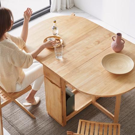 까르엠가구 오브유 4인용 접이식 확장형 원목 타원형 반타원 식탁테이블 1400