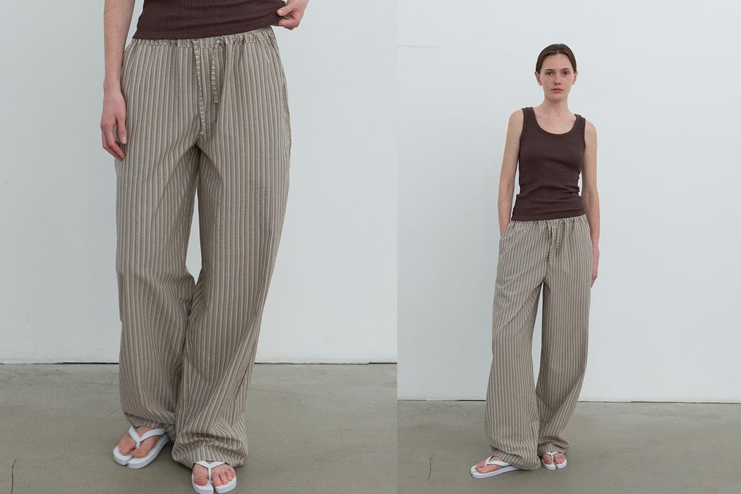 Mix stripe banding pants (beige)