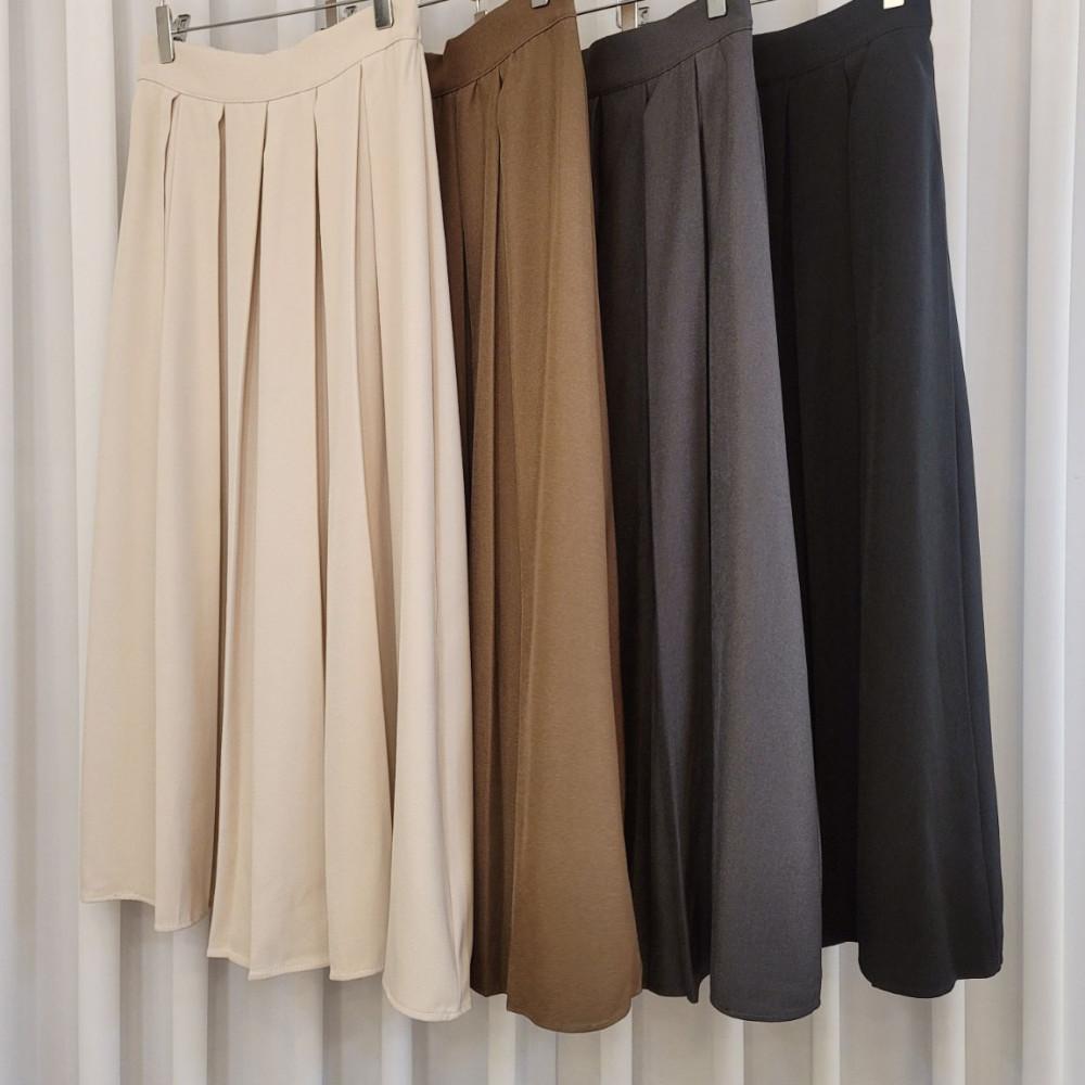 [꼬낄] 4 color 하프밴딩 플리츠 롱스커트