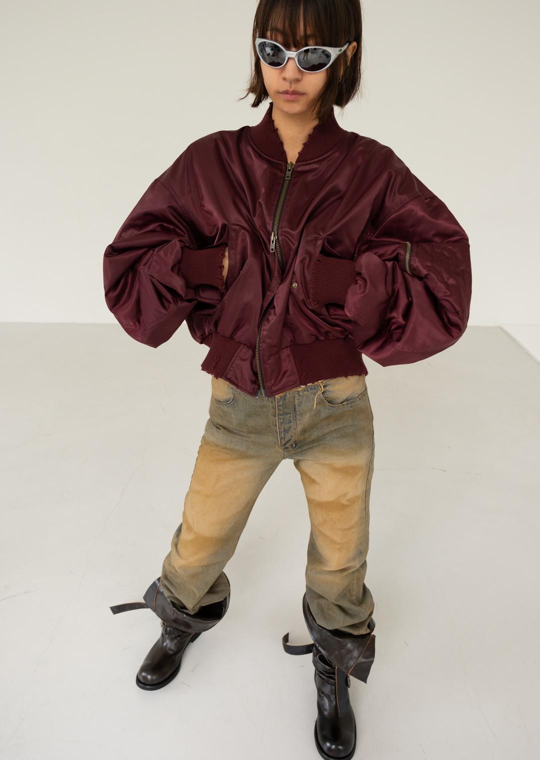 DAMAGED MA-1 BOMBER JACKET BURGUNDY