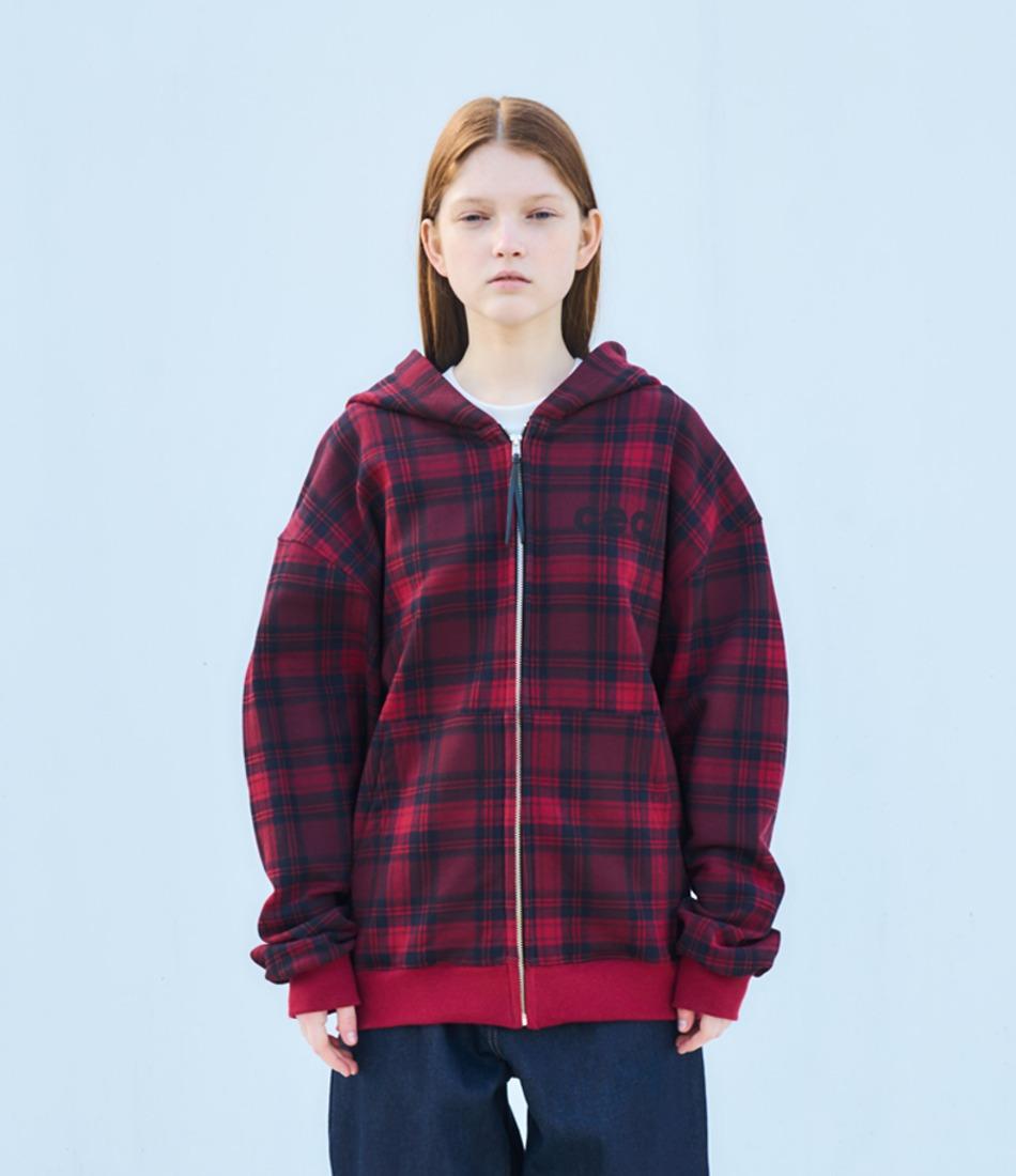 CEC CHECK ZIP-UP HOODIE(RED)