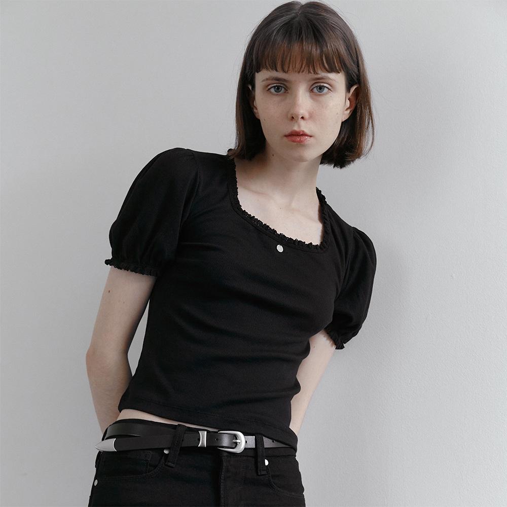 Square neck lace top(Black)