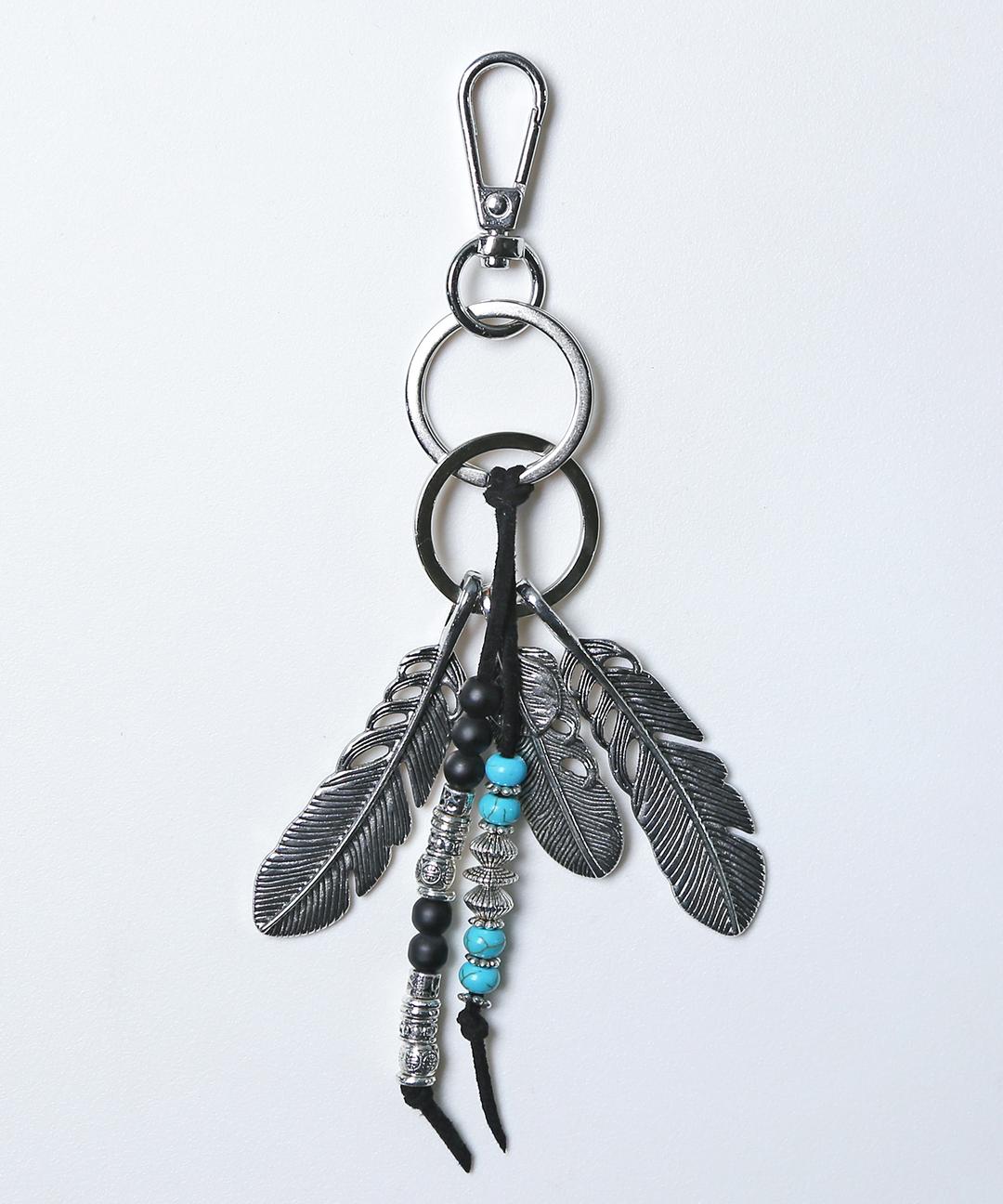 navajo feather & beads keyring black