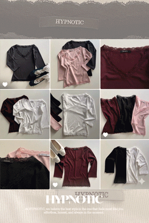 히프나틱 [MADE:자체제작]레이스 브이넥 7부 티셔츠