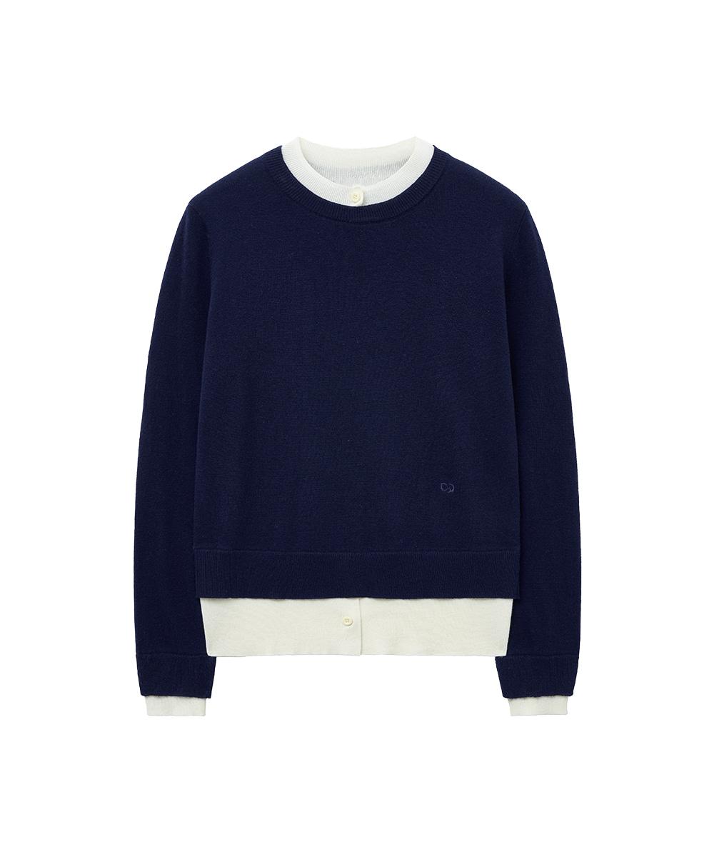 LAYERED PULLOVER - NAVY/IVORY