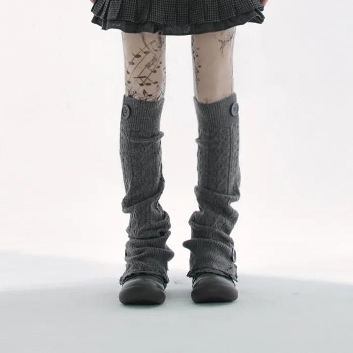 Button cable knit leg-warmer (Brown)