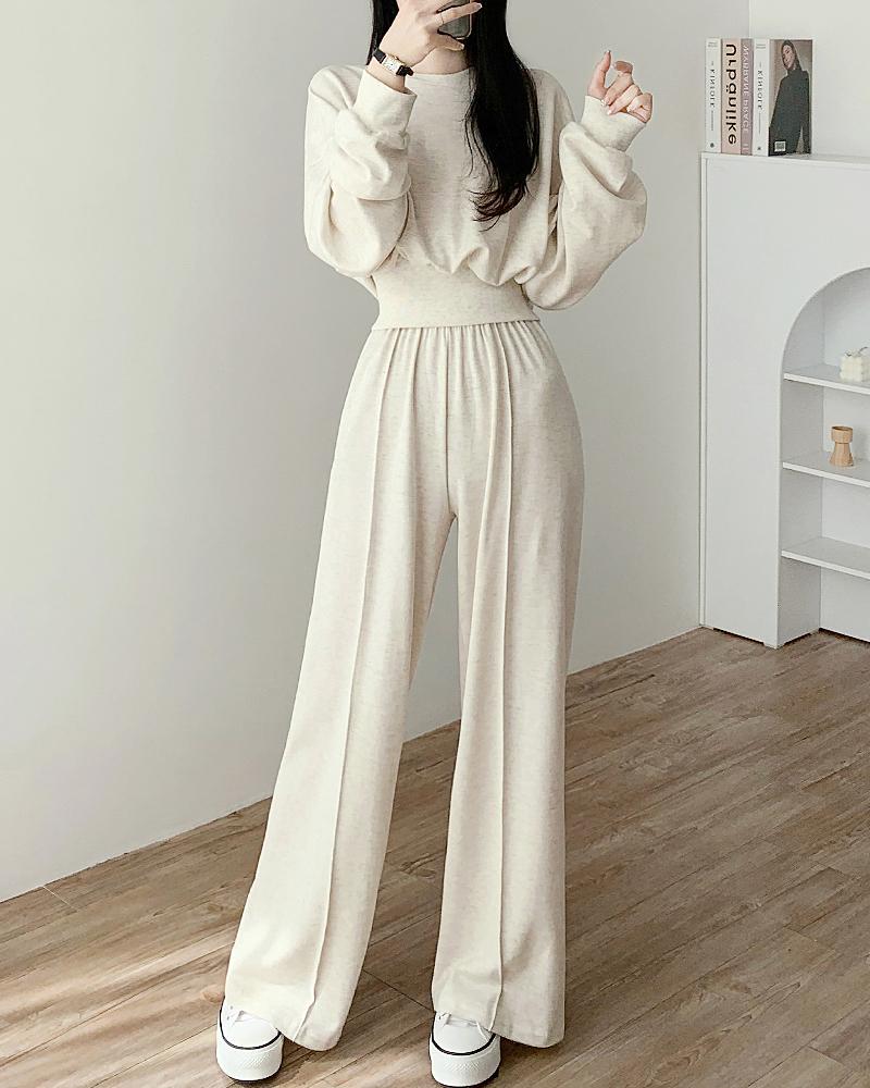 [무배] 피피 크롭 맨투맨 와이드 팬츠 트레이닝 세트