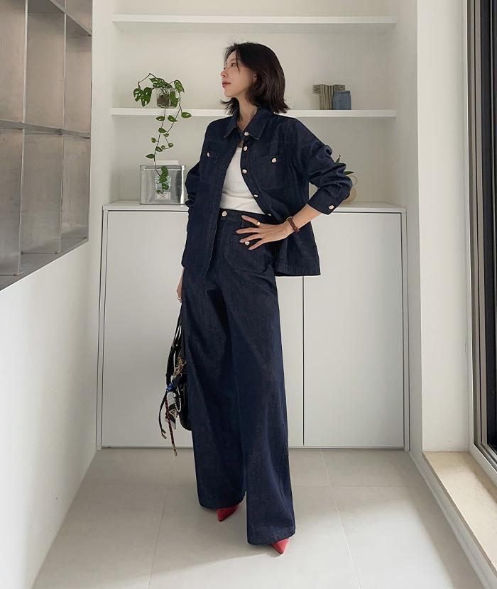 [핫딜]래먼논페이드데님셔츠팬츠투피스