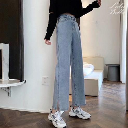 LALABELLE 여성 데님 슬릿팬츠 절개 와이드 세미와이드핏 데님팬츠 - 청바지 | 쿠팡