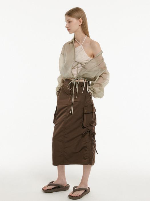 DRAWSTRING MIDI SKIRT - DEEP BROWN