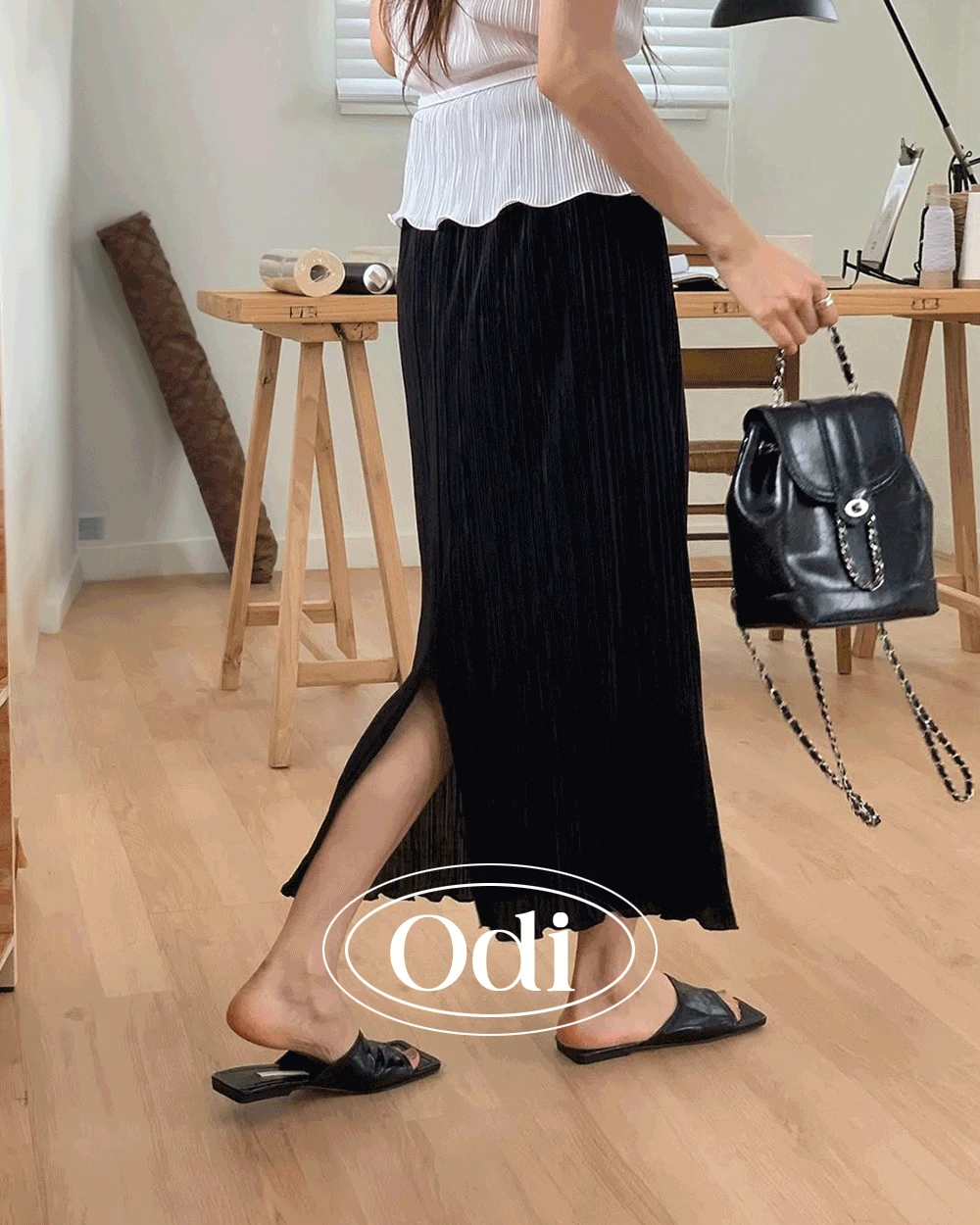 포멜로 sk 셋업 여름 플리츠 롱 스커트 (3컬러)