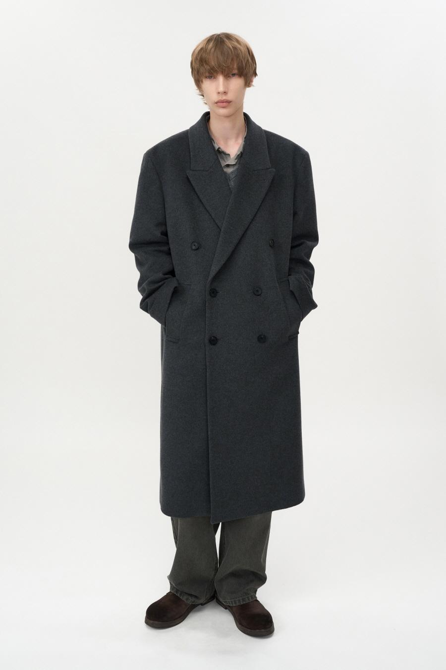 마펠 캐시미어 피크드 더블 코트 MELANGE GREY
