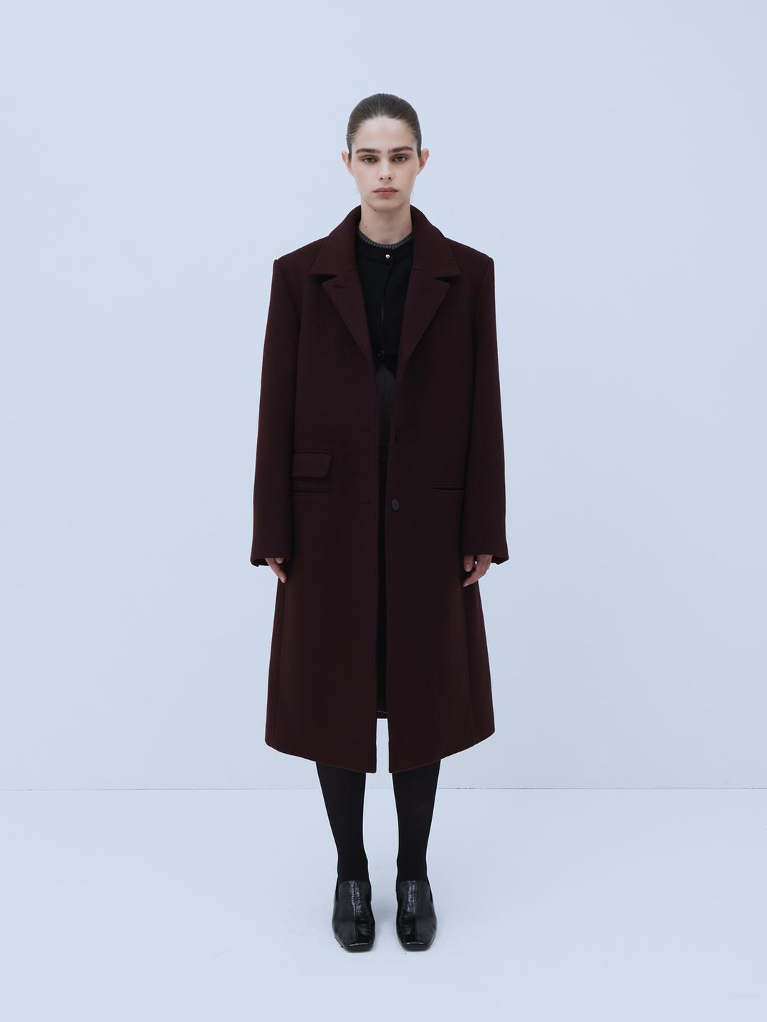 ALGOL tailored single breasted wool coat Wine Brown