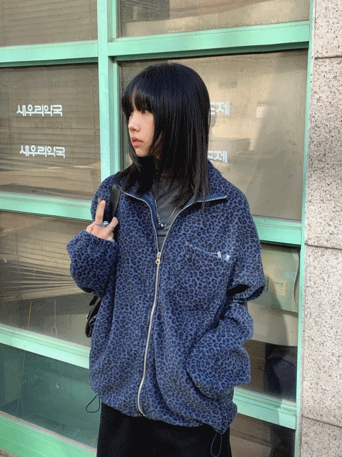 [오버핏/유니크] 원픽 레오파드 호피 오비핏 후리스 자켓 -2colors