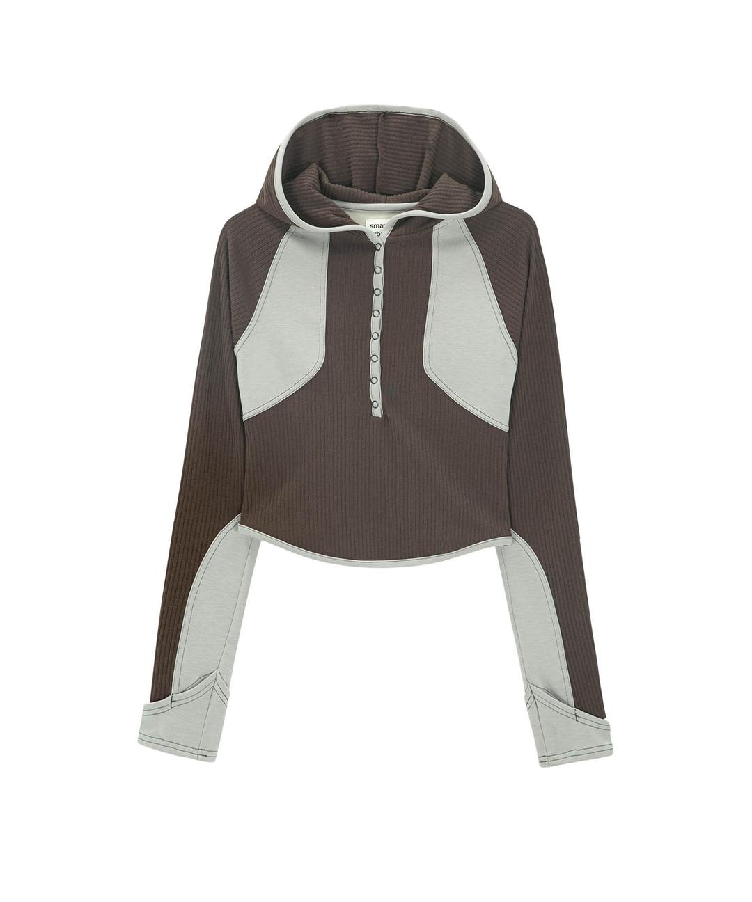 PRONG SNAP HALF HOODIE BROWN