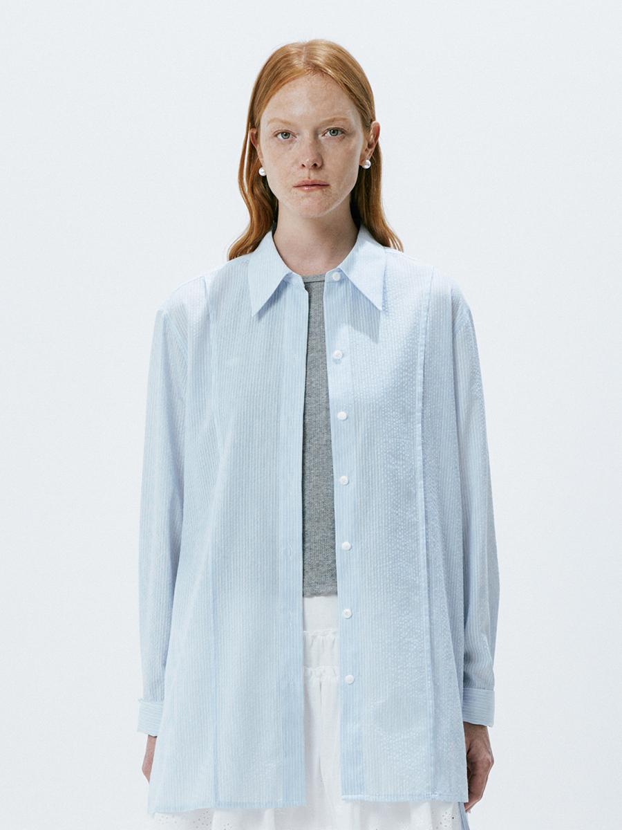 Casual Pintuck Shirt (Blue-stripe)