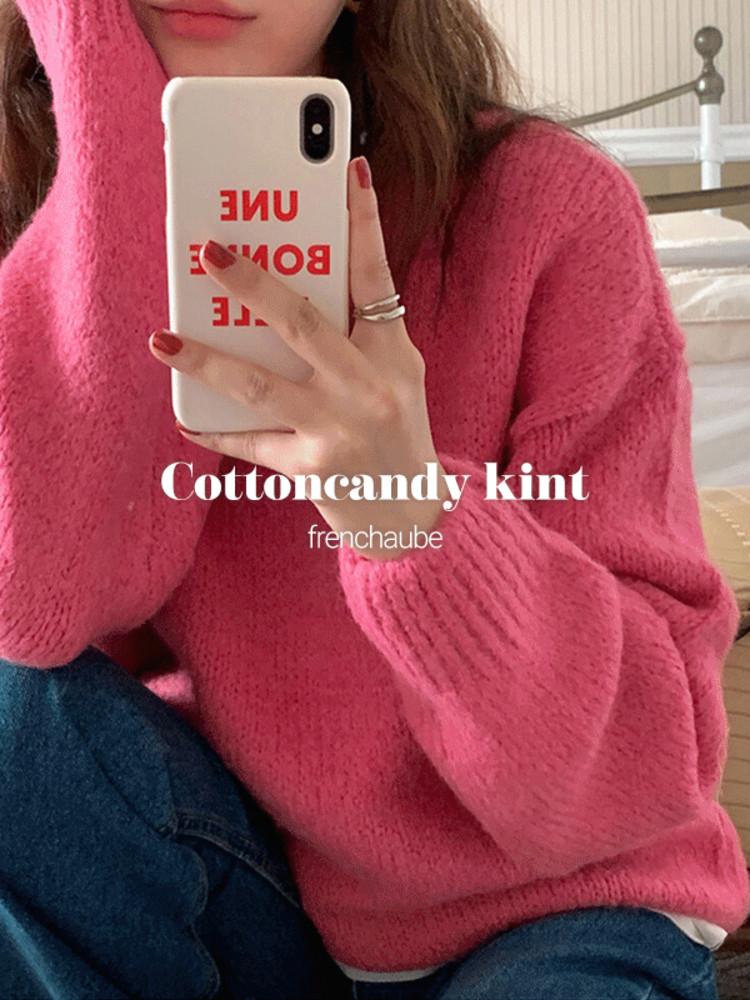 (6color)솜사탕 울 비비드 라운드넥 루즈핏 겨울 니트