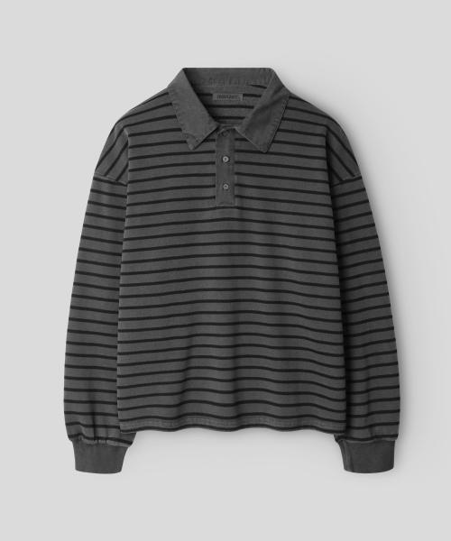 피그먼트 스트라이프 피케 티셔츠_문그레이