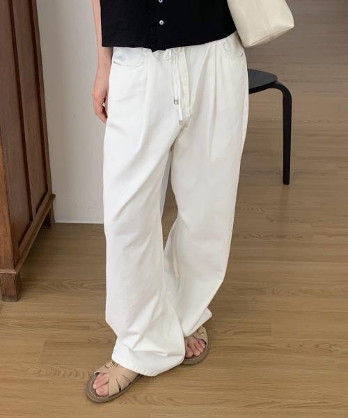 Pintuck string wide denim