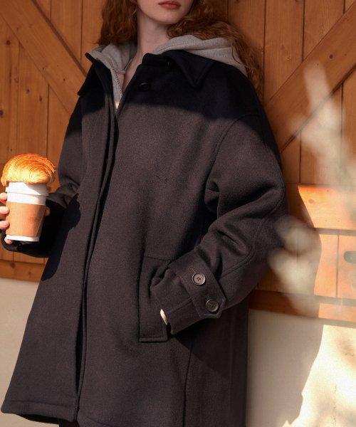 코지 백 포인트 하프 울 코트 (다크네이비)