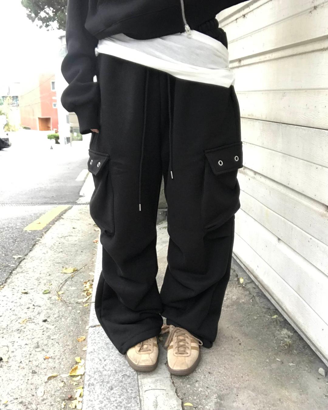 eyelet fleece hoodie set-up (black)