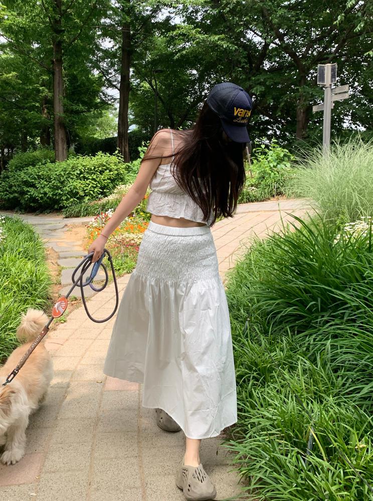 SEEAS 스모크 코튼 스커트(one color) 플레어스커트 롱스커트 여름치마