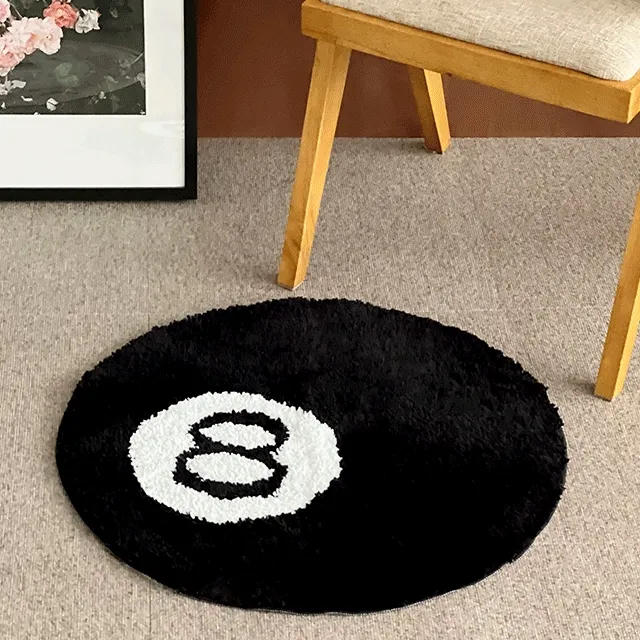 8번 당구공 원형 발매트 8번볼 미니 러그 인테리어 겨울 침대 현관 에잇볼 유니크 포켓볼 레트로 힙한 카페트 욕실매트 카펫 8번공 집들이 선물 원룸 극세사 카페 감성 부드러운