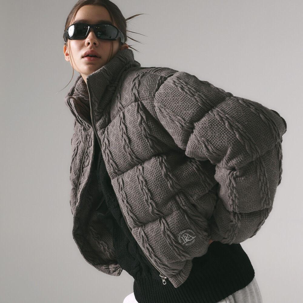 TWISTED KNIT DUCK DOWN PADDING GRAY