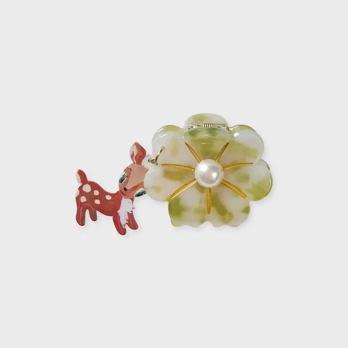 NAT flower mini hair clip bambi green