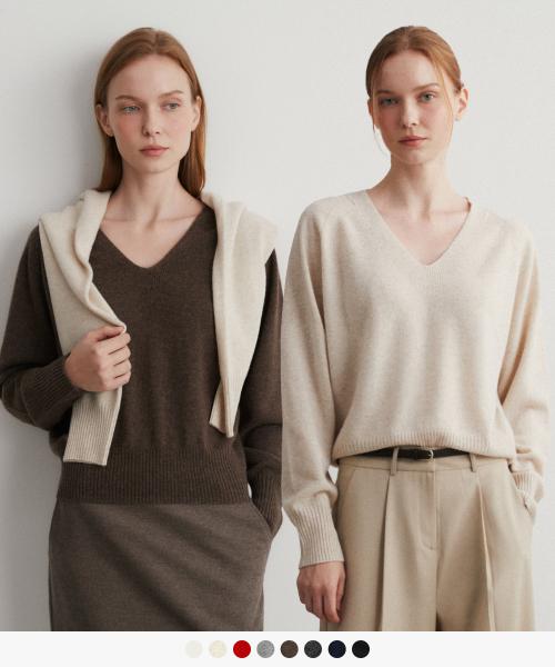 [보라끌레르X수아레](우먼)캐시미어 100 홀가먼트 브이넥 니트 - 8 COLOR