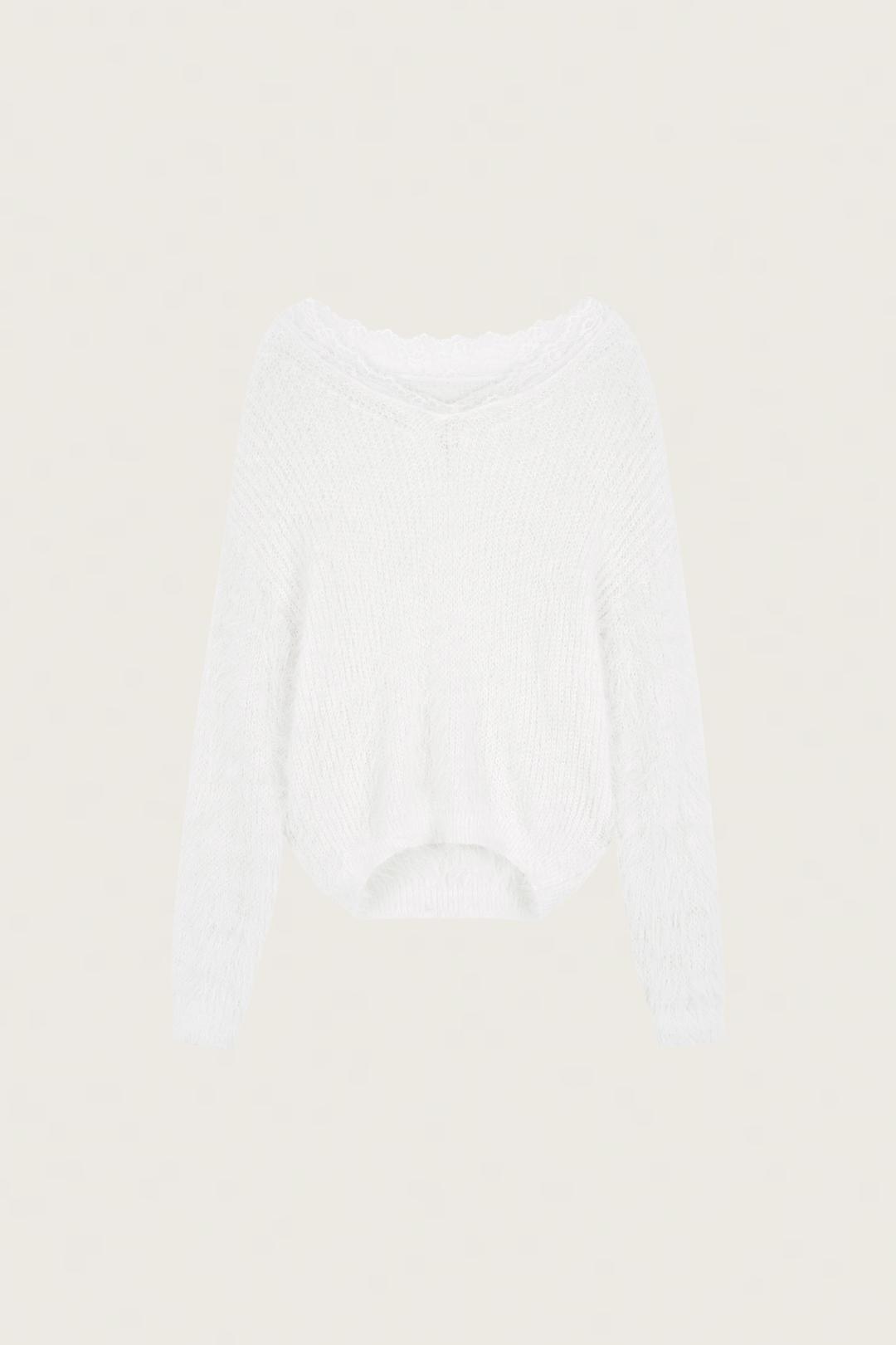 Blush lace off- shoulder knit, White