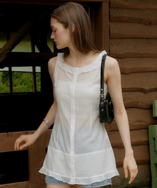 플레어 시어 미니드레스 white