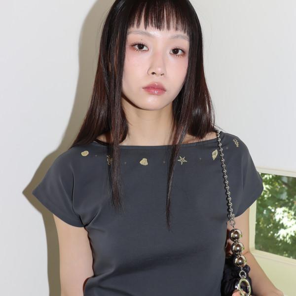 (2차) SHELL CAP SLEEVE T (CHARCOAL)