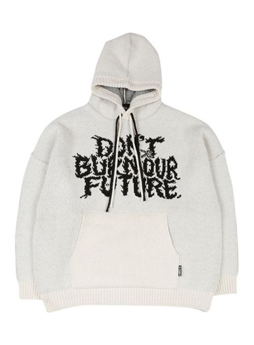 Oversized (19) Slogan Wool Knit Hoodie [Ivory]