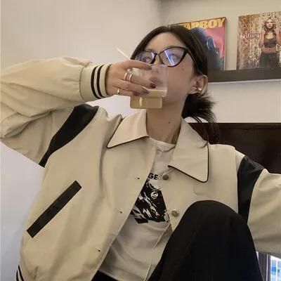 배색 캐주얼 바시티 스타디움 자켓 야구점퍼