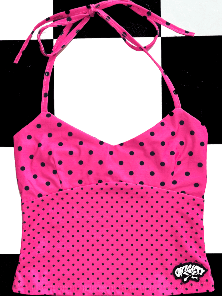 RIBBON HALTER IN PINK POLKA