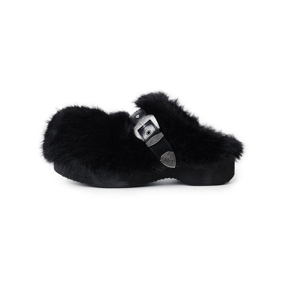 Buckle Fur Clog_[Black]