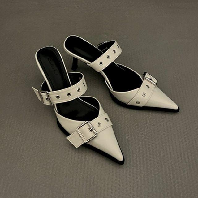 [핫템][완판슈즈] 레이디슈 버클 스트랩 스틸레토 블로퍼 뮬 힐 0003