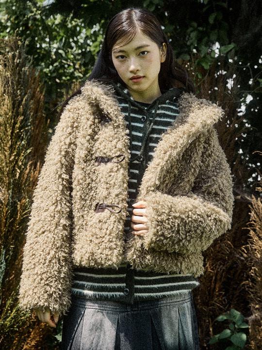 W FUZZY JACKET [KHAKI]